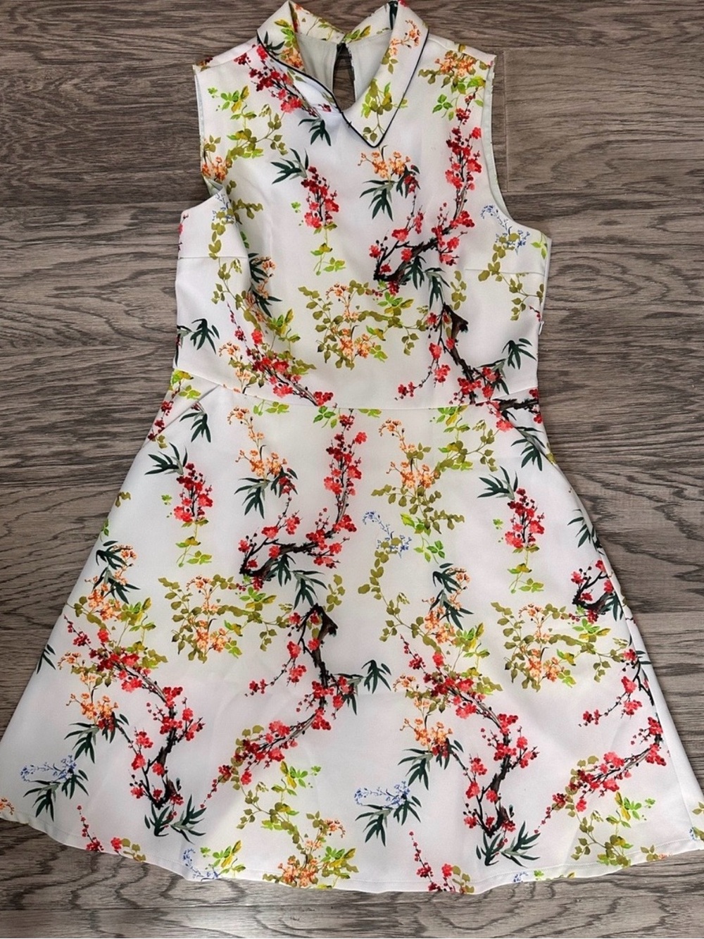 Tristan White Midi Dress with Red, Green and Orange Floral Print